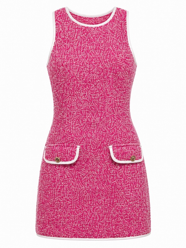 【新品DRESS 511】ミックスツイードパイピングタイトミニドレス ピンク